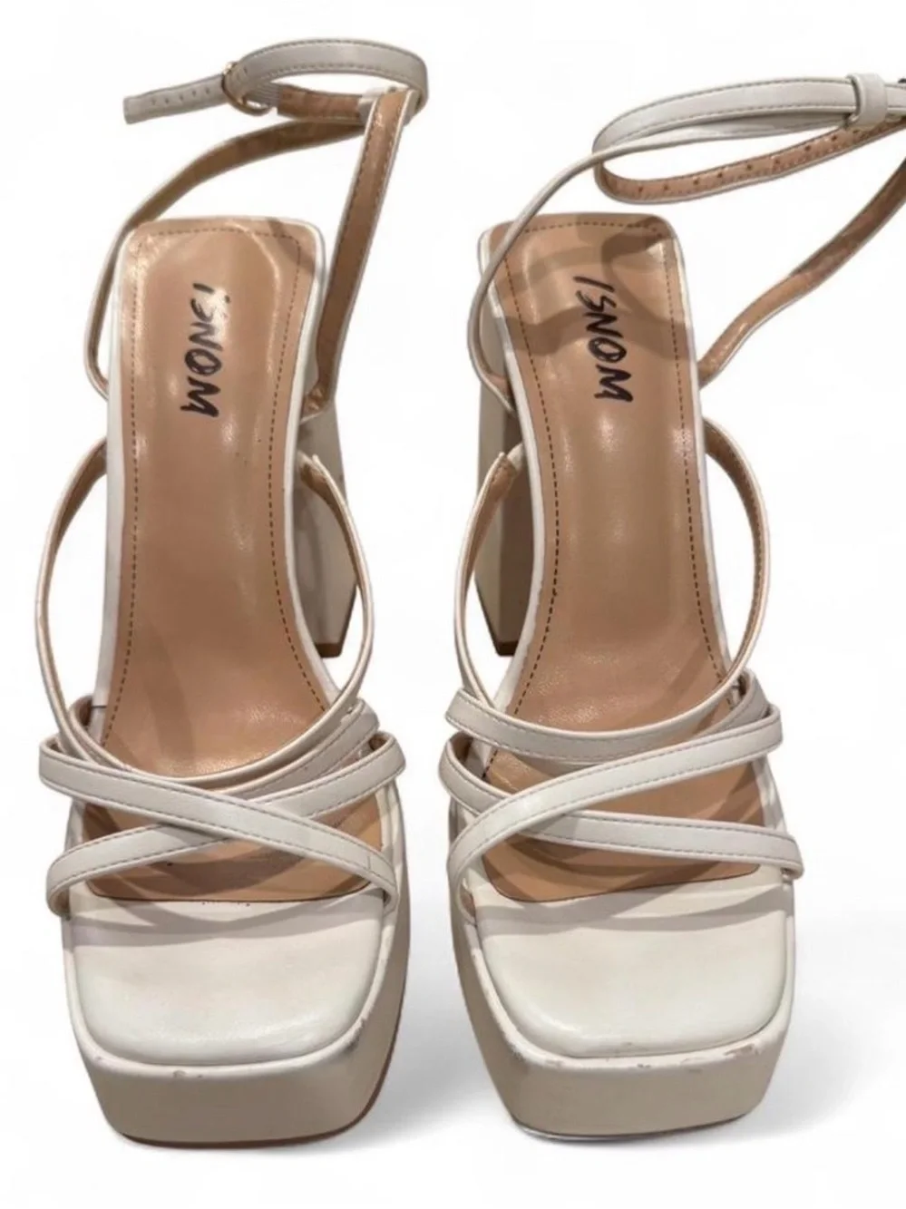 White Strappy Platform Sandals with Ankle Strap